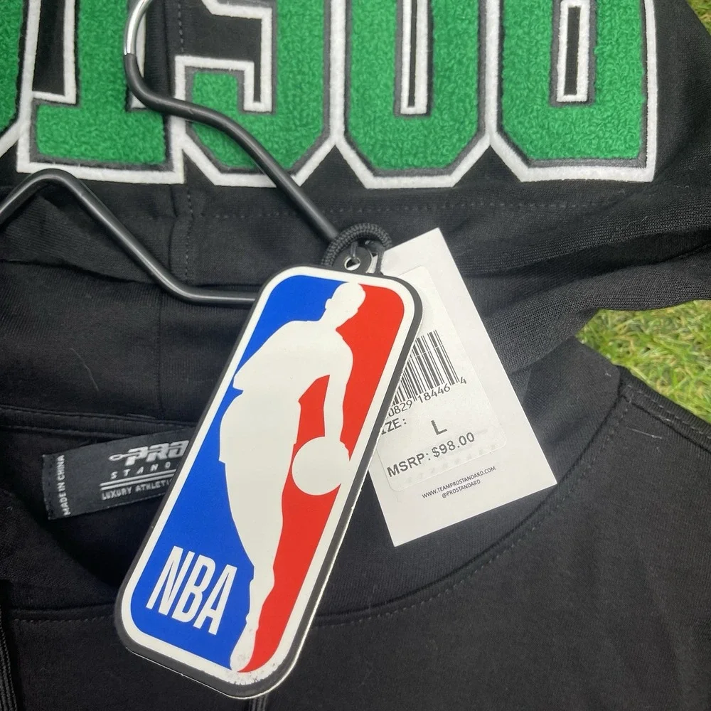 Pro Standard Boston Celtics Hoodie Mens Large Black Patches Embroidered NEW